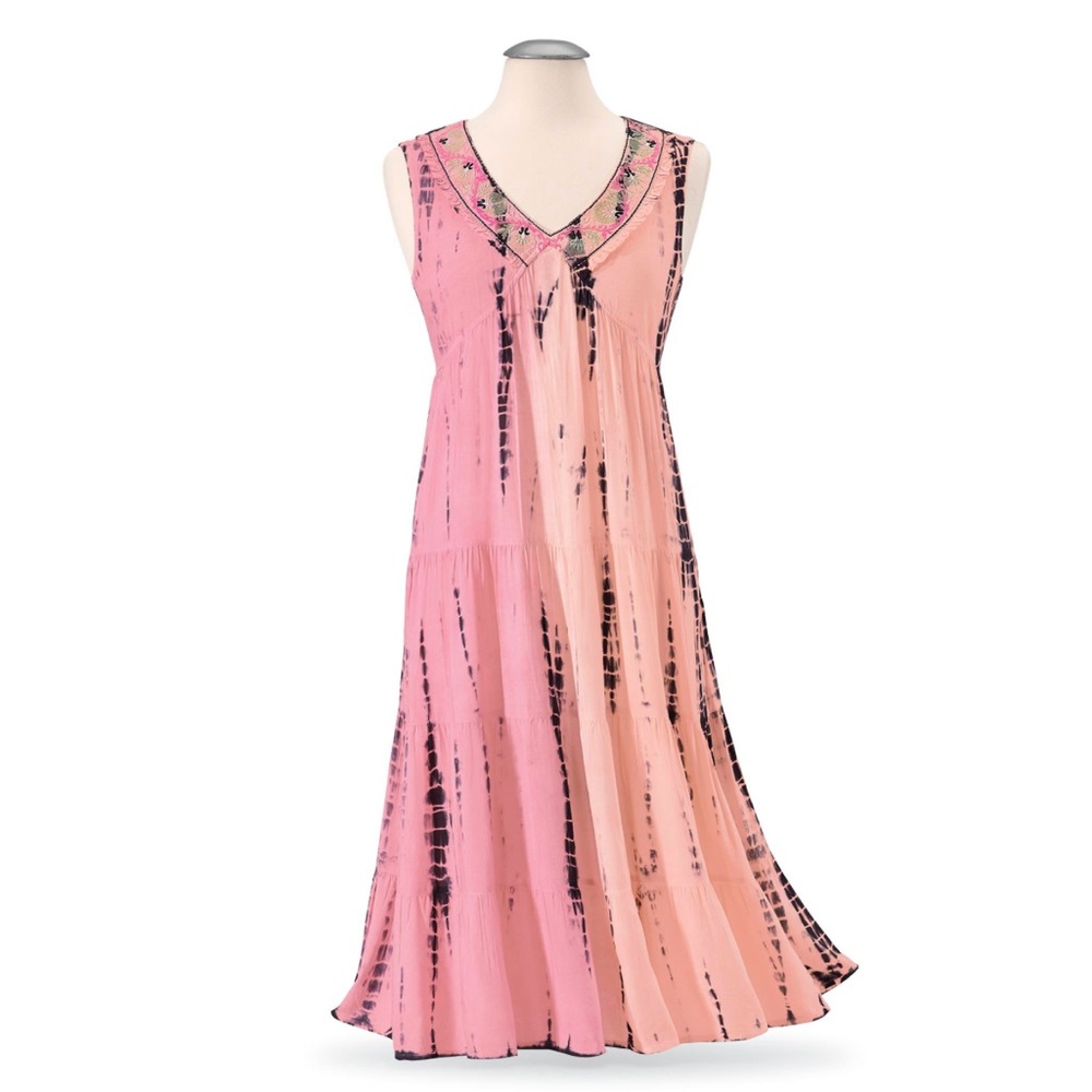 The Pyramid Collection ombré Dawn Tie Dye MIDI Dress Embroidered WOMEN XL pink‎